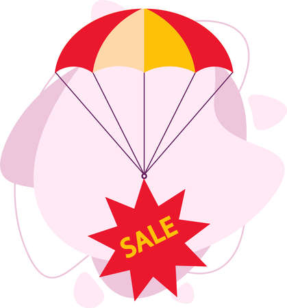 Business concept. Announcement of discounts, flying by parachute. Flat vector illustration.のイラスト素材