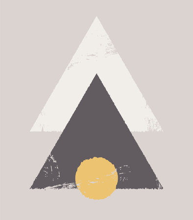 Abstract poster depicting simple shapes. Modern minimalist background in modern boho style. A poster with a minimal geometric design.のイラスト素材