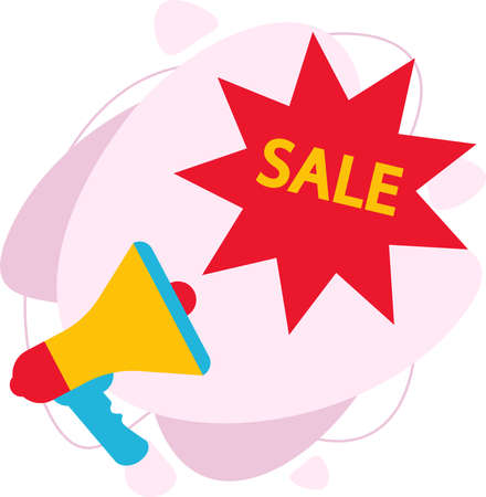 The loudspeaker. The concept of a banner, a leaflet with a big sale, in which a megaphone. Design template for sales, discounts, promotions.のイラスト素材