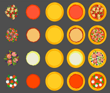 Pizza and all the ingredients for its preparation.のイラスト素材