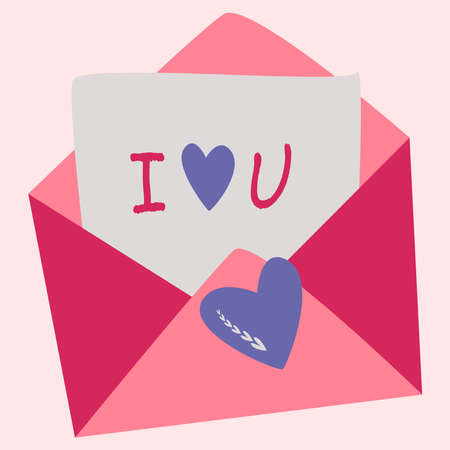 An open pink envelope with a declaration of love. Valentine card. Vector symbols of love. valentine's day. A series of postcards in the boho style.のイラスト素材