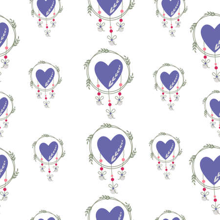 simple seamless pattern. Decorative wreath with hearts. Valentine's Day background. Flat design in boho style.のイラスト素材