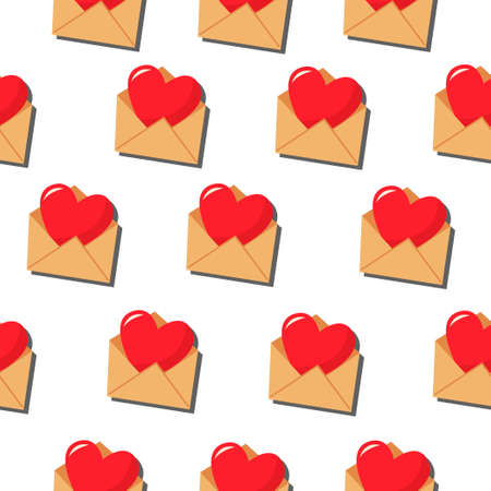A red heart in an envelope. Vector pattern in a flat style. simple seamless pattern. Valentine's Day background.のイラスト素材