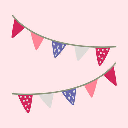 The flags are festive. Vector image in boho style. valentine's day. A greeting card with a declaration of love.のイラスト素材