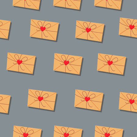 The envelope is tied with a ribbon with a bow. Vector pattern in a flat style. simple seamless...