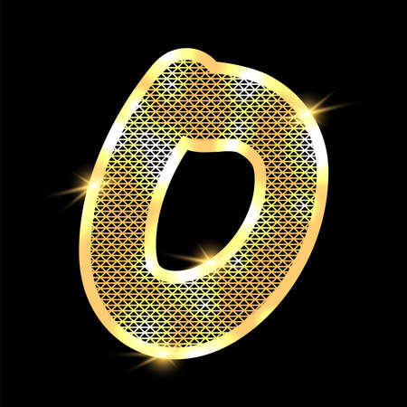 Golden alphabet with highlights on a dark background. Letter O.のイラスト素材