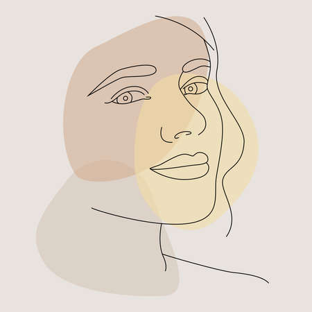 continuous line. Drawing of a woman's face. Minimalist female beauty with continuous drawing in one line.のイラスト素材