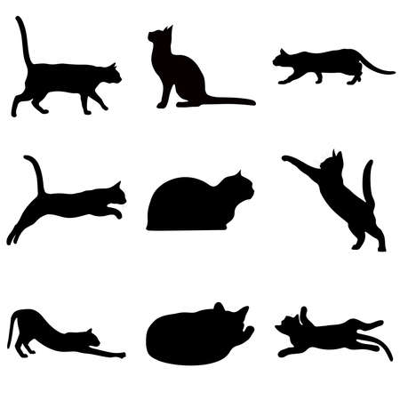 Black silhouettes of cats on a white background. vector image.のイラスト素材
