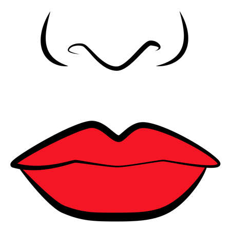 Nose with red lips. Fashionable female portrait with a face for your design. Portrait of a beautiful young woman.のイラスト素材