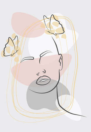 A face with a butterfly. A modern portrait.のイラスト素材
