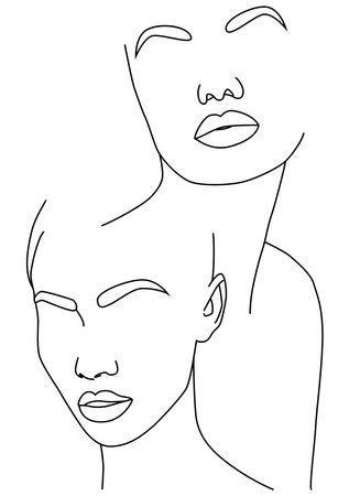 Portrait along the lines. Abstract artistic drawing of a female face line. Female face continuous drawing of lines. Abstract minimal female portrait. Logo, icon.のイラスト素材