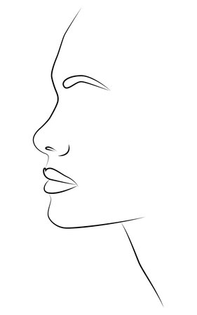 Portrait along the lines. Abstract artistic drawing of a woman's face line. The silhouette of a woman's face is drawn in one line. Vector illustration in a minimalistic style.のイラスト素材