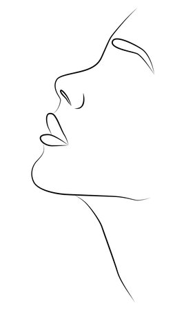 Portrait along the lines. Abstract artistic drawing of a female face line. Female face continuous drawing of lines. Abstract minimal female portrait. Logo, icon.のイラスト素材