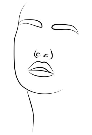 Portrait along the lines. The modern art of minimalism. Continuous line, drawing of established faces and hairstyles, fashion concept, minimalist female beauty, vector illustration.のイラスト素材