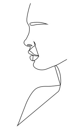 Portrait along the lines. Abstract artistic drawing of a woman's face line. The silhouette of a woman's face is drawn in one line. Vector illustration in a minimalistic style.のイラスト素材
