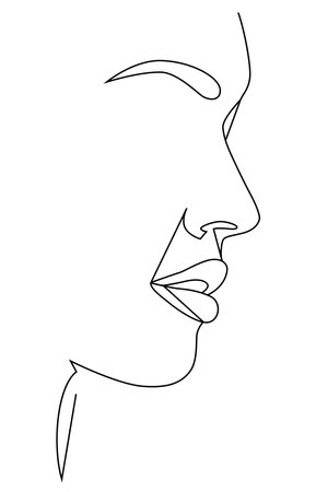 Portrait along the lines. Abstract artistic drawing of a woman's face line. The silhouette of a woman's face is drawn in one line. Vector illustration in a minimalistic style.のイラスト素材