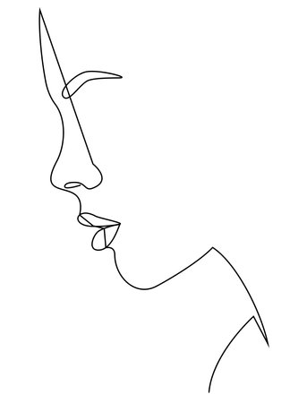 Portrait along the lines. Abstract artistic drawing of a woman's face line. The silhouette of a woman's face is drawn in one line. Vector illustration in a minimalistic style.のイラスト素材
