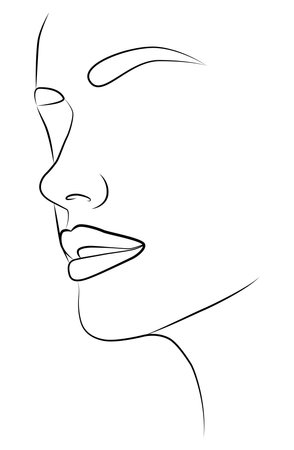 Girl. Continuous line, drawing many faces and hairstyles, fashion concept, minimalist female beauty, vector illustration for T-shirt, slogan design, print style, graphics.のイラスト素材