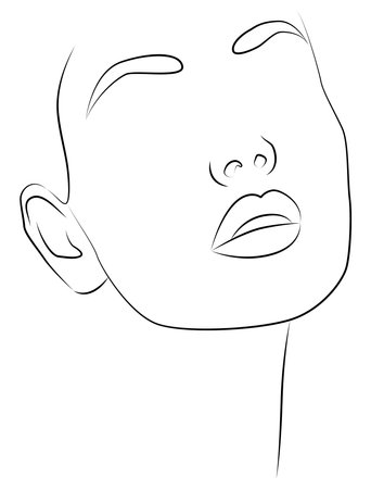 Minimalistic logo of Woman Line Art. Female illustration in the form of a flower head with a linear pattern. A woman's face. Abstraction.のイラスト素材