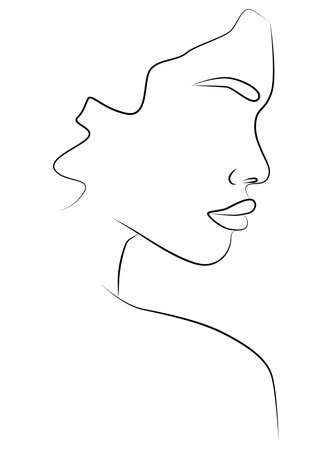 Portrait along the lines. Abstract artistic drawing of a female face line. The silhouette of a woman's face is drawn in one line. Female faces of the same line. Minimalism.のイラスト素材