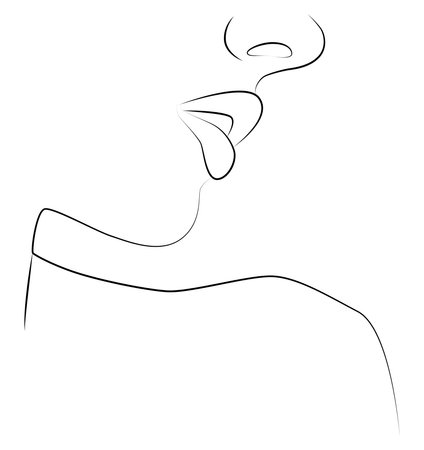 Portrait along the lines. Abstract artistic drawing of a female face line. The silhouette of a woman's face is drawn in one line. Female faces of the same line. Minimalism.のイラスト素材