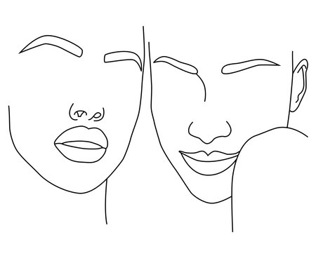 Portrait by line. The face of a young girl with her eyes closed, drawn in one line. Abstract portrait.のイラスト素材