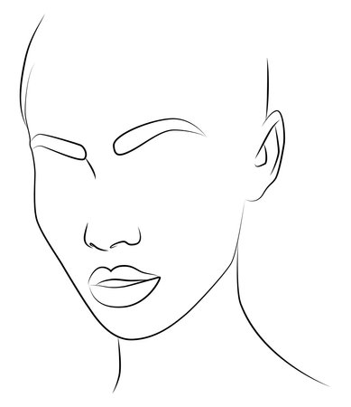 Portrait along the lines. Drawing in the style of one line. Continuous artistic abstract vector illustration of a face portrait. Fashionable linear portrait of a young beautiful woman.のイラスト素材