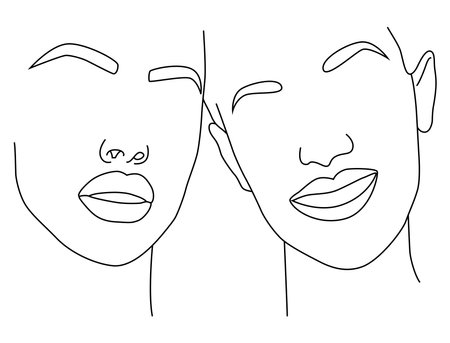 Portrait along the lines. Drawing in the style of one line. Continuous artistic abstract vector illustration of a face portrait. Fashionable linear portrait of a young beautiful woman.のイラスト素材