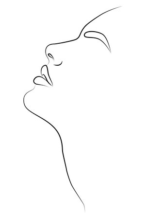 Portrait along the lines. Abstract artistic drawing of a female face line.のイラスト素材