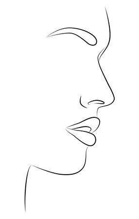Abstract minimal female portrait. Minimalist continuous linear sketch of a female face.のイラスト素材
