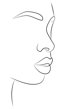 Girl. Continuous line, drawing many faces and hairstylesのイラスト素材