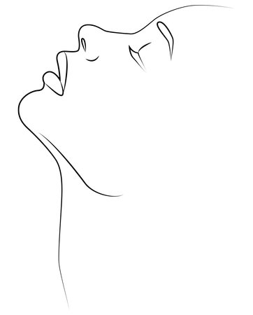 Portrait along the lines. The silhouette of a womans face is drawn in one line.のイラスト素材