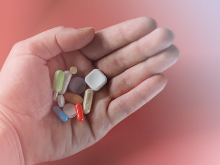 macrophotography of tablets, medicines and vitamins, food supplements, concept of medicine, vaccination, healthy lifestyle, the idea of human health, coronavirus vaccine, COVID-19, treatment of coldsの写真素材