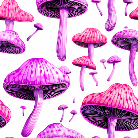 Seamless pattern with purple mushroomsの素材
