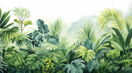 Tropical leaves background. Watercolor painting.の素材