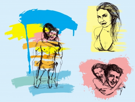 image of boys and girls on the beachのイラスト素材