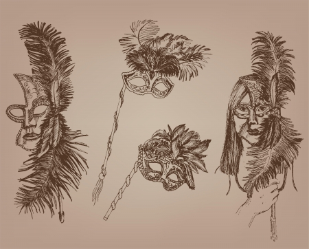 masquerade masks  collection of vector designs on gray backgroundのイラスト素材