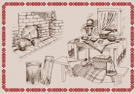 Old Russian kitchenのイラスト素材