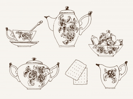 objects belonging to the tea setのイラスト素材