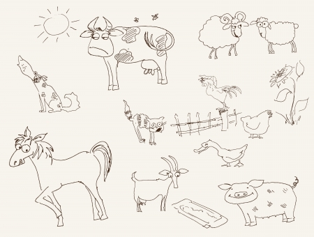 farm animals  set of vector sketchesのイラスト素材