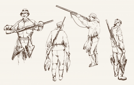 Compilation of vector illustrations of hunter while huntingのイラスト素材