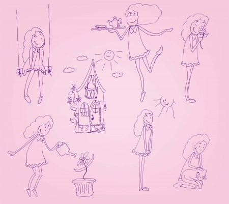 little fairy. set of vector sketchesのイラスト素材