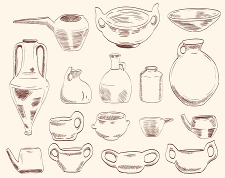 archaeological finds  vases and pitchersのイラスト素材