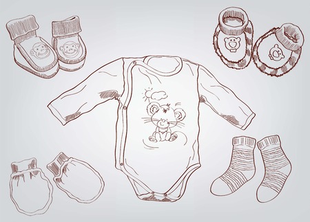 Clothing for Kids   set of vector sketchesのイラスト素材