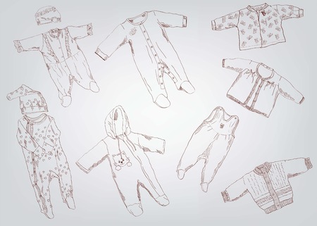 Clothing for Kids   set of vector sketchesのイラスト素材