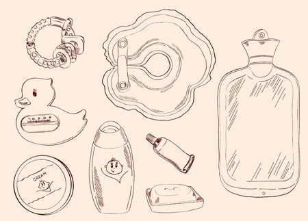 toys and childcare  set of vector sketchesのイラスト素材