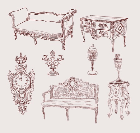 subjects of olden   set of four vintage vector elementsのイラスト素材