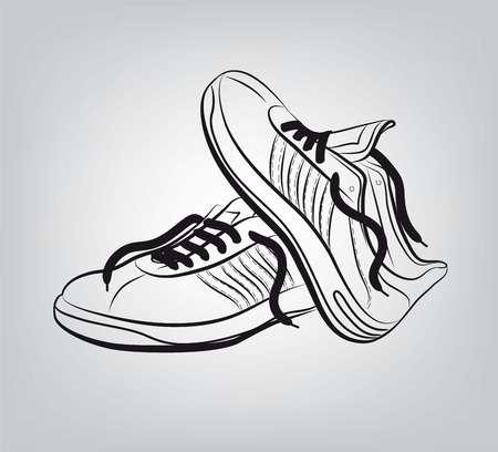 image of a pair of sneakers on gray backgroundのイラスト素材