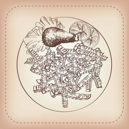 fast food. set of vector sketches. handmadeのイラスト素材