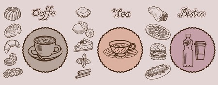 vector collection of sketches on the theme of food and drinksのイラスト素材